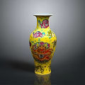 Sculpture Carving Exquisite Yellow Vase Artwork With Traditional Floral Dragon Patterns