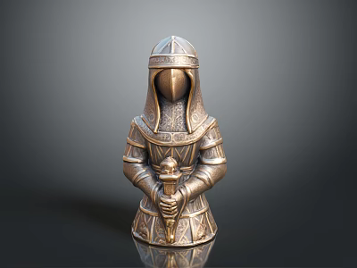 Metallic Knight Shaped Decorative Figurine With Ornate Design For Home Decor 3d model