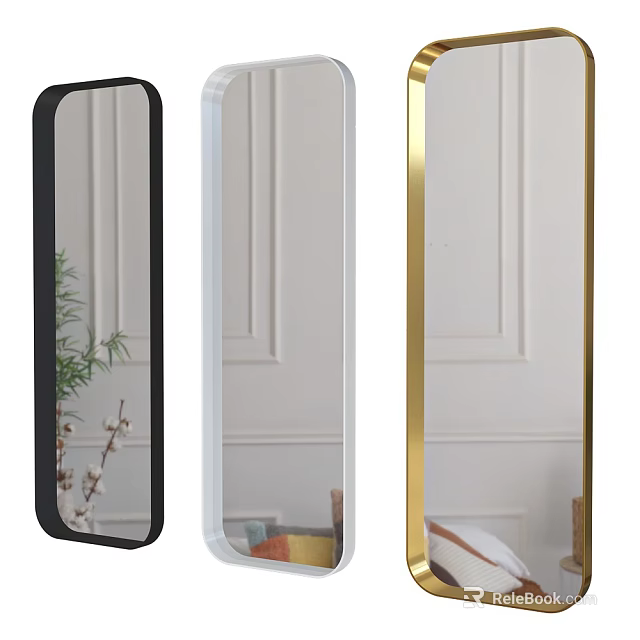 Modern Full Length Mirrors with Black White Gold Frames for Interior Decor 3d model 