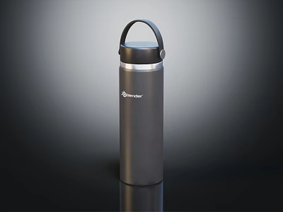 Stainless Steel Insulated Water Bottle With Black Handle And Silver Lid Design 3d model