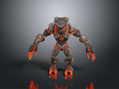 3D Lava Monster Model With Rock Body Flowing Lava And Flaming Limbs 3d model