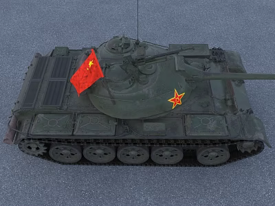 Vintage Green Military Tank With Red Flag And Yellow Star Decoration 3d model