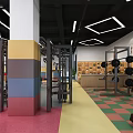 Modern Boxing Fitness Gym Interior With Training Ring Punching Bags And Wall Decor