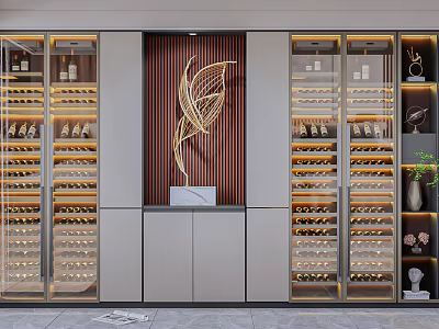 Elegant Modern Wine Cabinet With Glass Doors LED Lighting And Multiple Wine Racks 3d model