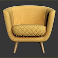 Yellow Modern Curved Armchair With Diamond Quilted Cushion And Wooden Legs