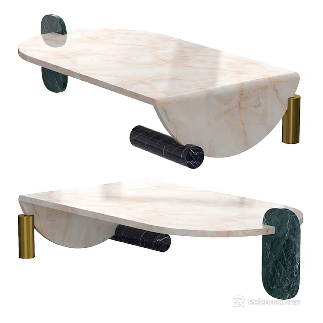 Modern Stylish Side Table With Marble Top And Gold Green Legs Design 3d model 