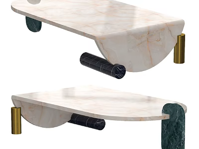 Modern Stylish Side Table With Marble Top And Gold Green Legs Design 3d model