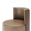 Modern Brown Leather Ottoman Set with Woven Back and Metal Base Design