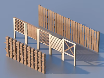Various Decorative Wooden Railings With Lattice Cross And Vertical Slat Designs 3d model