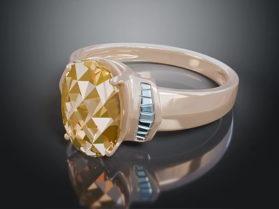 Elegant Pear Cut Yellow Gemstone Ring With Rose Gold Setting And Blue Accents 3d model