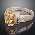 Elegant Pear Cut Yellow Gemstone Ring With Rose Gold Setting And Blue Accents