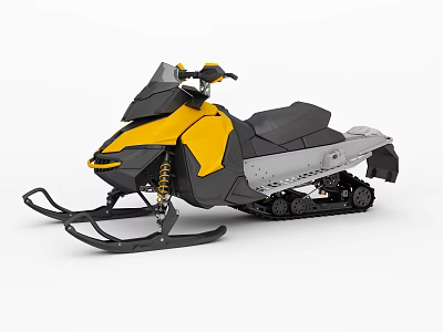 Modern Yellow And Black Snowmobile With Tracks Skis Handlebars And Seat 3d model