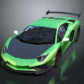 Green Supercar With Sleek Design Black Roof Red Wheels And Rear Spoiler