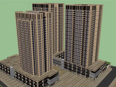 Modern High Rise Residential Buildings With Exterior Facade Design And Podium Structure 3d model