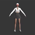3D Character Creature In White Top Gray Pleated Skirt With Red Sunglasses And White Cap