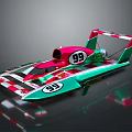 Vibrant Red Green White Racing Speedboat With Streamlined Design And Number 99