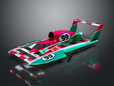 Vibrant Red Green White Racing Speedboat With Streamlined Design And Number 99 3d model