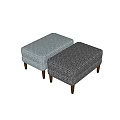 Light Blue And Dark Brown Ottoman With Geometric Pattern And Wooden Legs