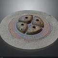 Circular Concrete Manhole Cover With Four Stone Blocks And Ring Pattern 3d model