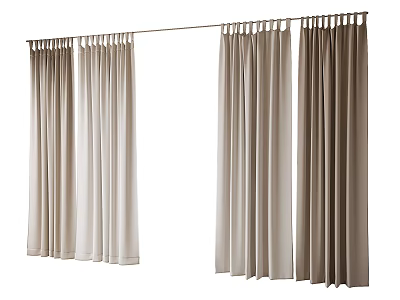 Stylish Curtains In Beige And Brown Tones With Soft Fabric And Rod Installation 3d model