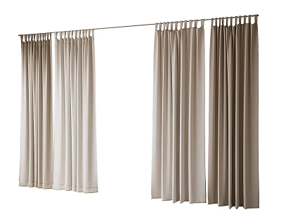 Stylish Curtains In Beige And Brown Tones With Soft Fabric And Rod Installation 3d model