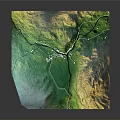3D Topographic Terrain Model With Green Areas Yellow Mountains And White Roads
