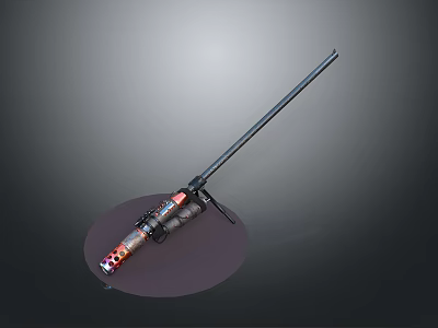 Long Barrel Decorative Weapon With Colorful Body And Circular Base Display Stand 3d model
