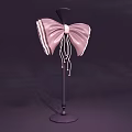 Delicate Decorative Ornament Set With Pink Bowknot Design Black Stand And Tassel Details