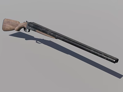 Isolated Classic Vintage Shotgun With Wooden Stock And Long Black Barrel 3d model