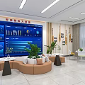 Modern Service Hall Interior With Red Counter Volunteer Service Station Consultation Windows And Green Plants