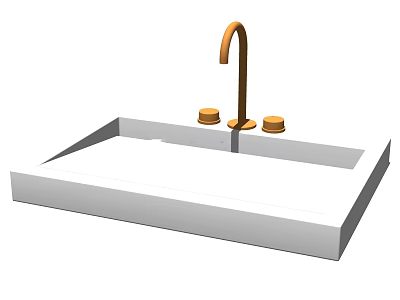 White Bathroom Sink with Gold Faucet and Handles in Modern Design 3d model