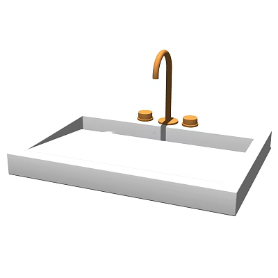 White Bathroom Sink with Gold Faucet and Handles in Modern Design 3d model