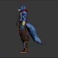 Blue Anthropomorphic Creature Character With Red Scarf Brown Pants Yellow Wristbands And Boots