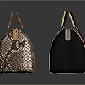 Stylish Fashion Handbags in Pink Snakeskin Pattern and Black Leather with Top Handles