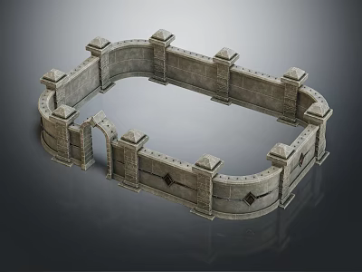 Ancient Stone Circular Fortress Wall Model With Detailed Towers And Archway Structure 3d model
