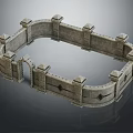 Ancient Stone Circular Fortress Wall Model With Detailed Towers And Archway Structure