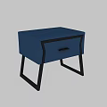 Blue Fabric Nightstand With Single Drawer And Black Metal Legs