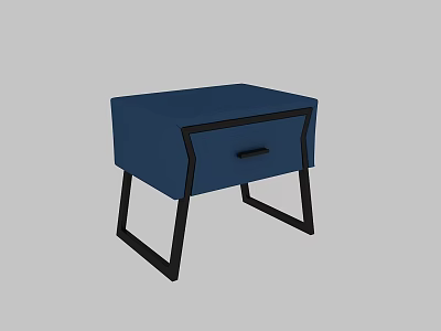 Blue Fabric Nightstand With Single Drawer And Black Metal Legs 3d model