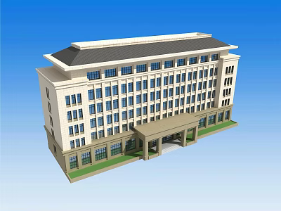 Modern Multi Storey Office Building Exterior With Multiple Windows And Entrance Greenery 3d model