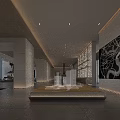Modern Luxury Residential Sales Office Lobby With Abstract Metal Sculpture And Sleek Marble Interior Design