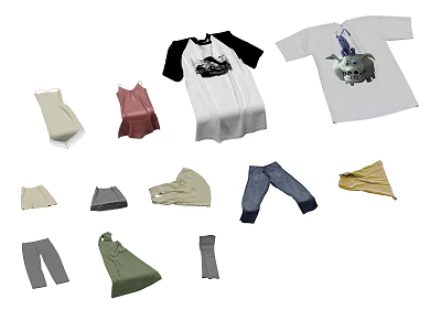 Clothes Apparel Flat Clothes T-Shirt Jeans Skirt Pants 3d model