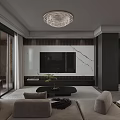Modern Living Dining Room Interior With Sofa Dining Table Chandelier And Artwork
