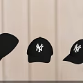 Three Black Baseball Caps With White NY Logo Displayed In Different Angles 3d model