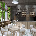 Baodiac Coffee Cafe Interior Design With Wooden Tables Chairs Hanging Plants And Ceiling Lights