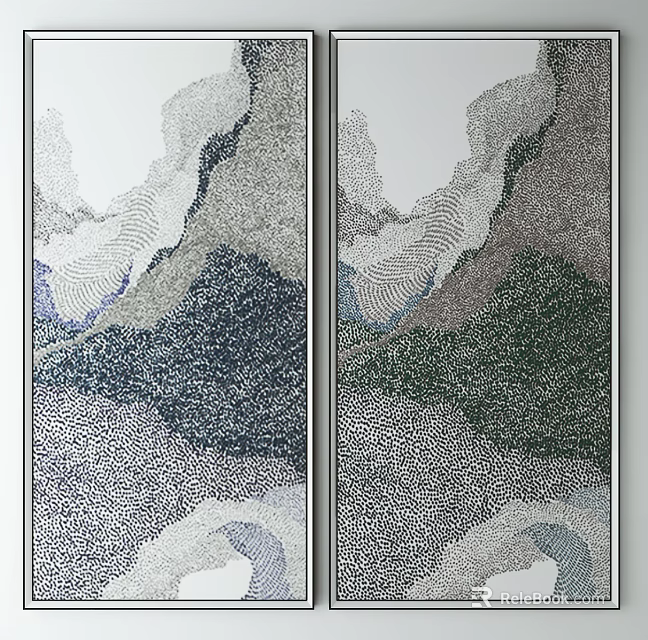 Two Panel Abstract Mountain Wall Art With Textured Design For Home Decor 3d model 