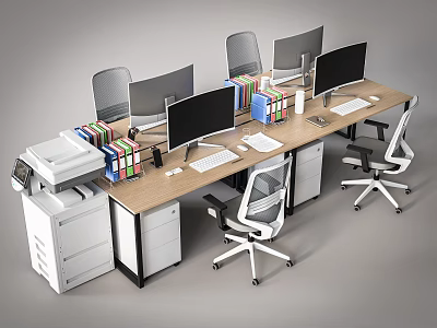 Modern Office Desk and Chair Staff Station Computer Desk and Chair Public Office Area 3d model