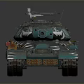 Teal Military Tank With Camouflage Pattern Long Cannon Yellow Components And Metal Tracks