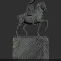 Artistic Man Riding Horse Sculpture With Linear Striped Design And Pedestal