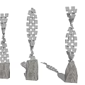 Contemporary Fragmented Metal Sculptures in Park Lawn With Cherry Blossom Trees
