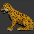 3D Cheetah Cub Model with Yellow Black Spotted Fur Red Eyes Sitting on Reflective Surface